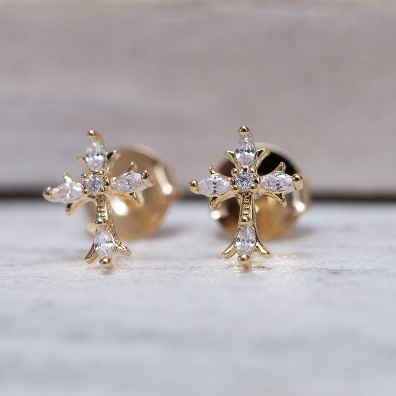 BRINCO CRUZ CRISTAL BANHO OURO 18K