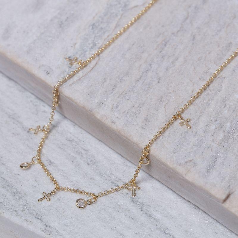 CHOKER PONTO DE LUZ COM CRUZ BANHO OURO 18K