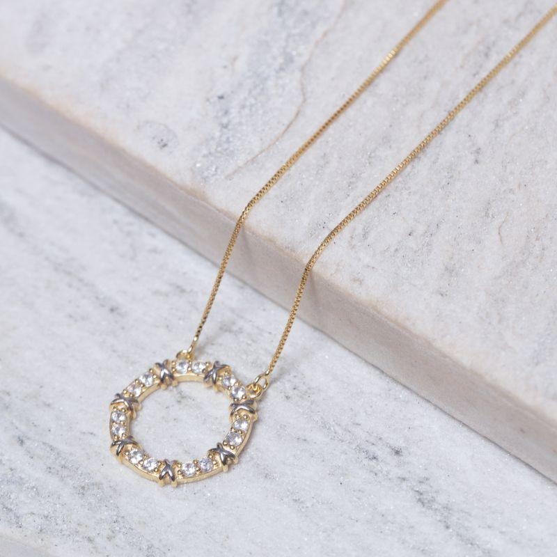 COLAR CÍRCULO X TWO TONE BANHO OURO 18K