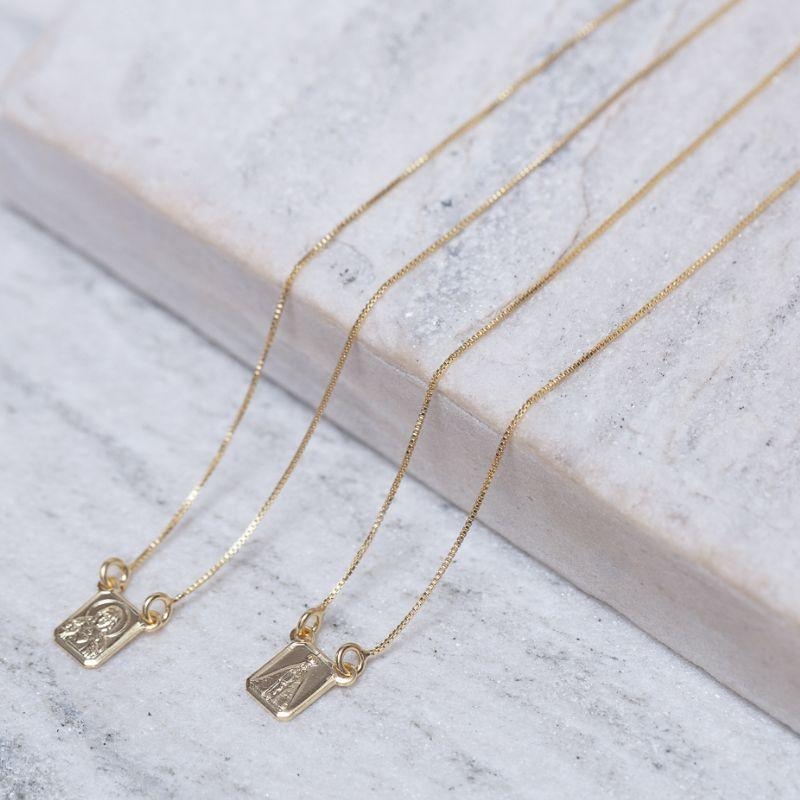 COLAR ESCAPULÁRIO NOSSA SENHORA BANHO OURO 18K