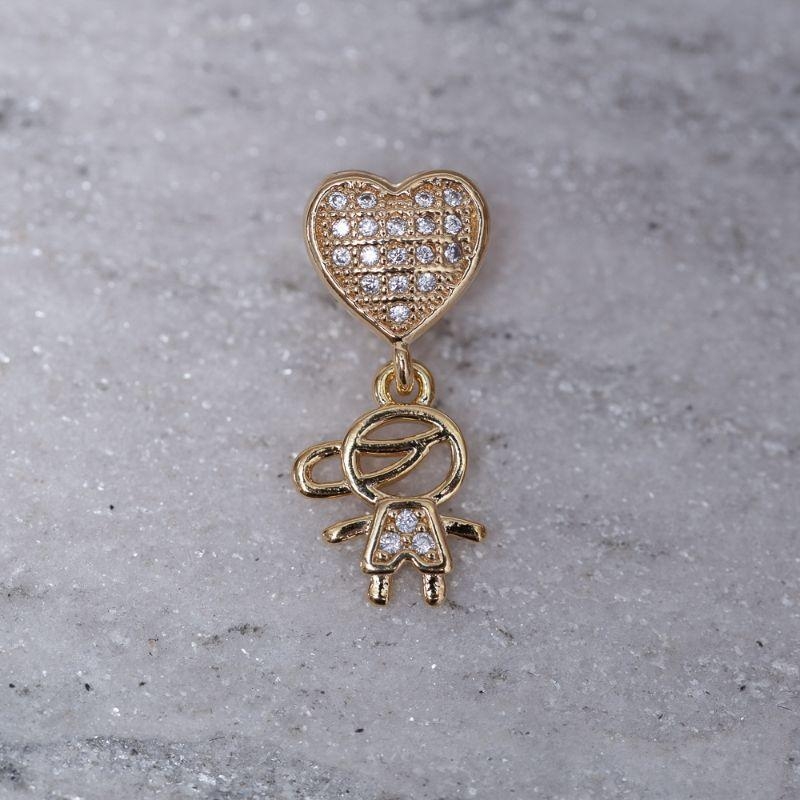 PINGENTE FILHOS MENINO E CORAÇÃO BANHO OURO 18K