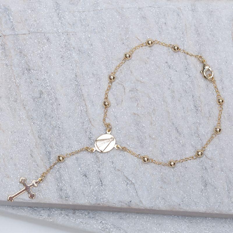 PULSEIRA TERÇO NOSSA SENHORA BANHO OURO 18K