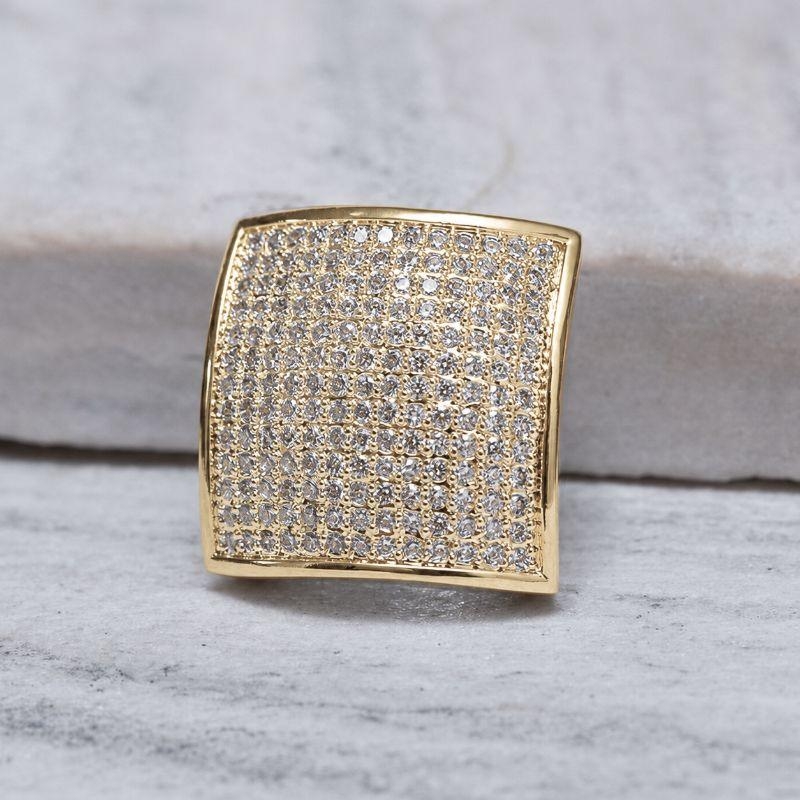 ANEL QUADRADO CRAVEJADO COM ZIRCÔNIAS CRISTAIS BANHO OURO 18K