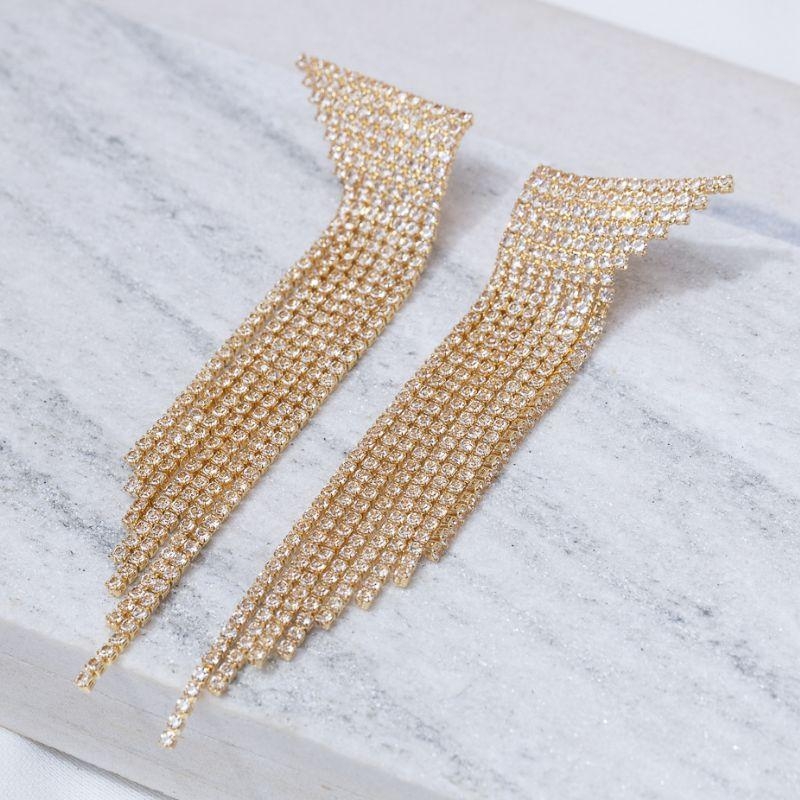 BRINCO FESTA FRANJA CRISTAL BANHO OURO 18K