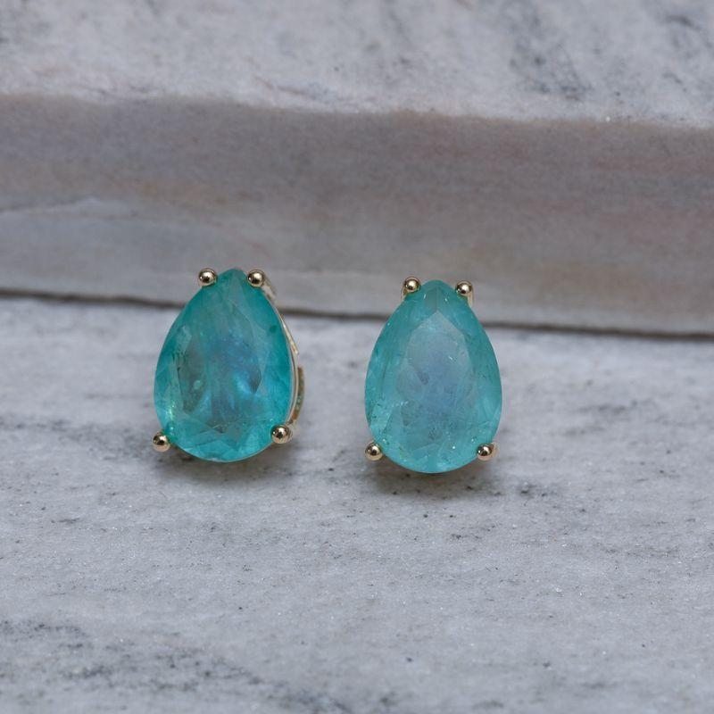 BRINCO GOTA COM PEDRA VERDE TIFFANY BANHO OURO 18K