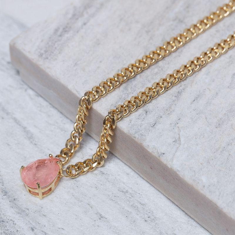 COLAR CORRENTE COM PEDRA SALMÃO BANHO OURO 18K