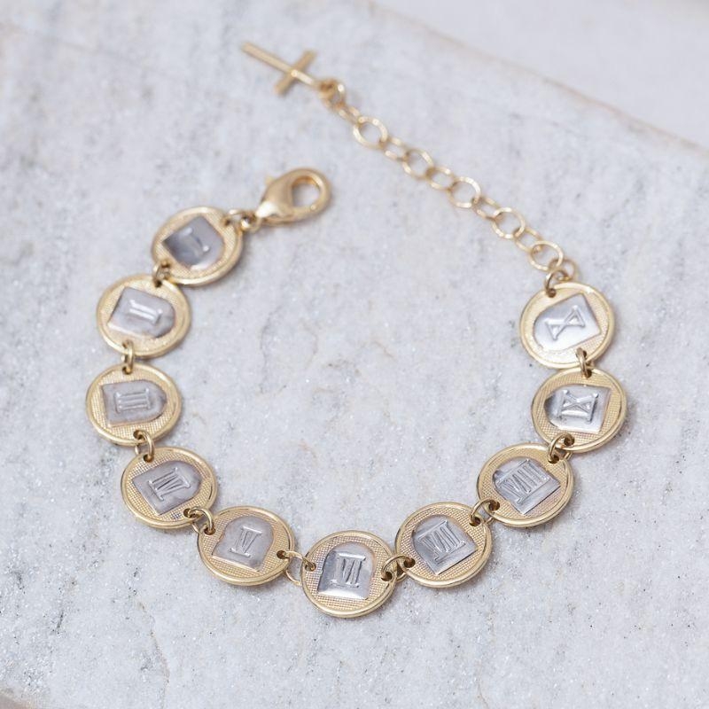 PULSEIRA 10 MANDAMENTOS COM RÓDIO BRANCO BANHO OURO 18K