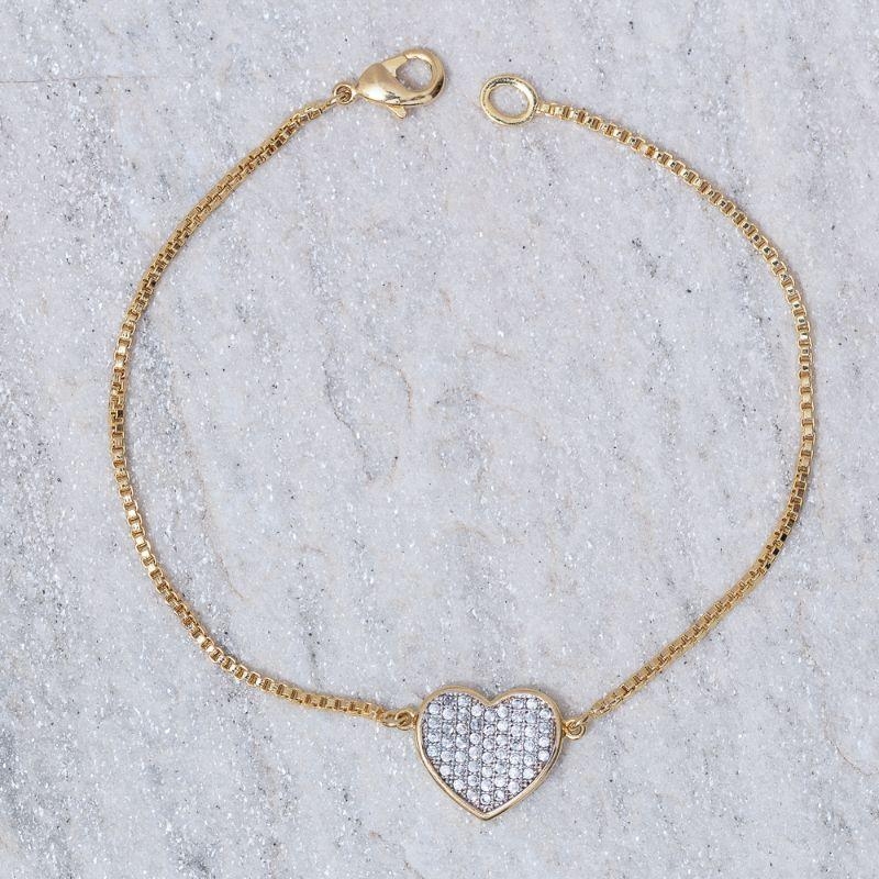 PULSEIRA CORAÇÃO COM CANETA RÓDIO BRANCO BANHO OURO 18K
