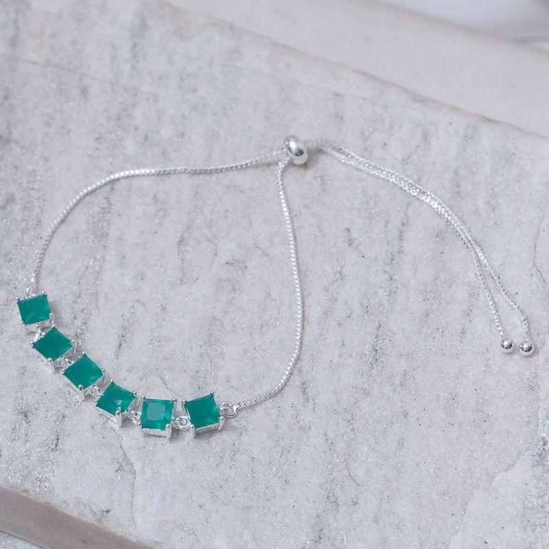 PULSEIRA GRAVATINHA QUADRADOS VERDE TIFFANY BANHO PRATA