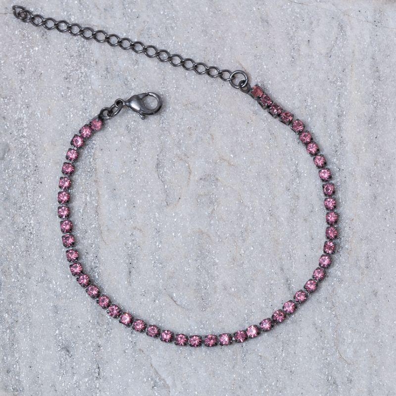 PULSEIRA RIVIERA COM PEDRAS ROSA BANHO RÓDIO NEGRO