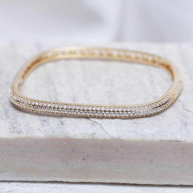 BRACELETE QUADRADO CRAVEJADO CRISTAL BANHO OURO 18K