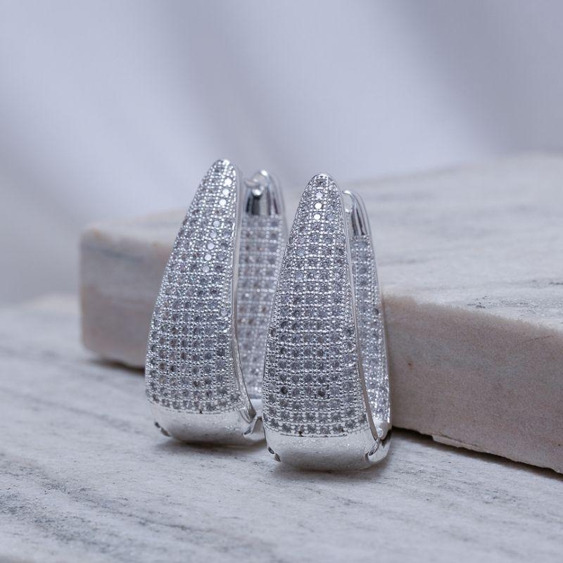 BRINCO ARGOLA GRANDE ELEGANTE CRAVEJADA BANHO PRATA