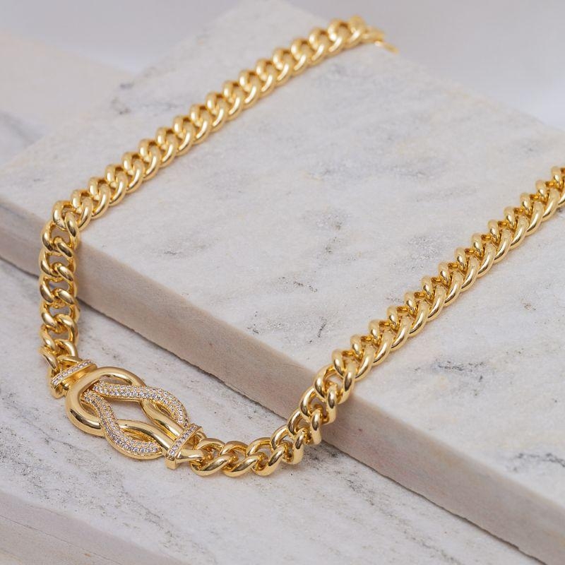 COLAR NÓ LUXO GROSSO COM ZIRCÔNIAS CRISTAIS BANHO OURO 18K