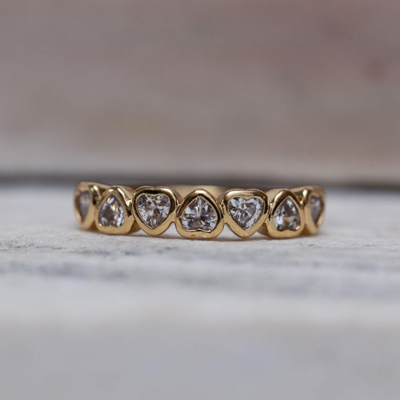 ANEL CORAÇÕES CRISTAIS CT BANHO OURO 18K