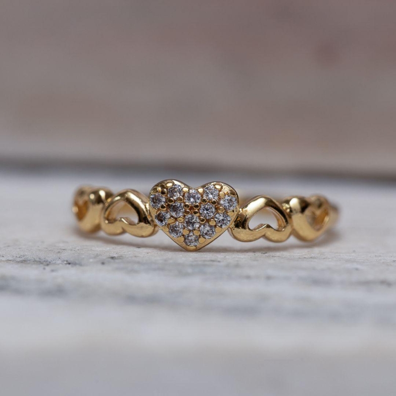 ANEL CORAÇÕES CT BANHO OURO 18K