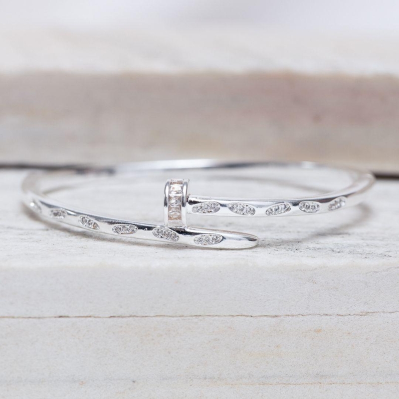BRACELETE PREGO CRAVEJADO CRISTAL BANHO PRATA