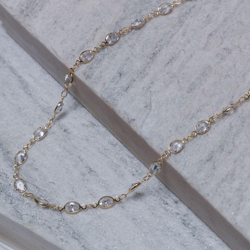 CHOKER CRISTAIS OVAIS BANHO OURO 18K