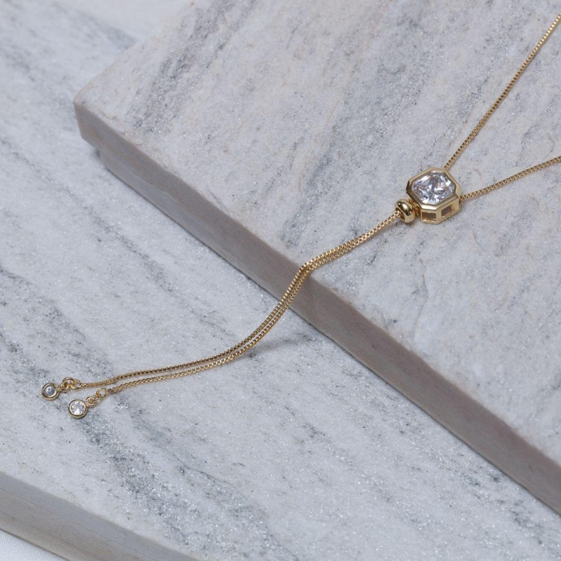 COLAR GRAVATINHA COM PEDRA CRISTAL BANHO OURO 18K