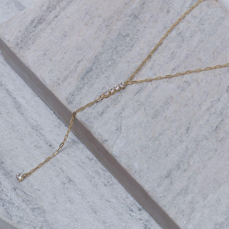 COLAR PÊNDULO COM ZIRCÔNIAS BANHO OURO 18K
