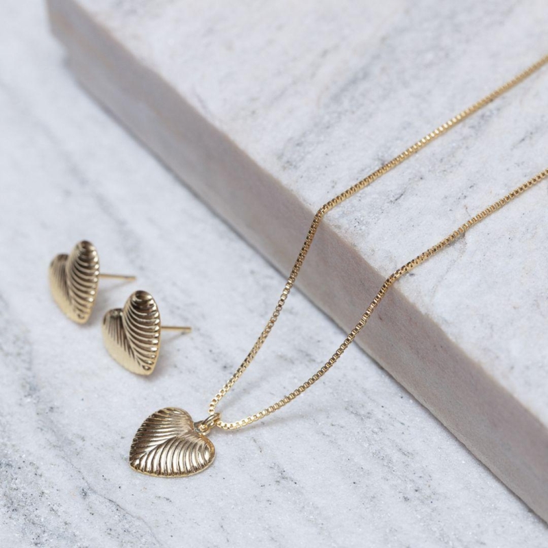 CONJUNTO CORAÇÃO TRABALHADO BANHO OURO 18K