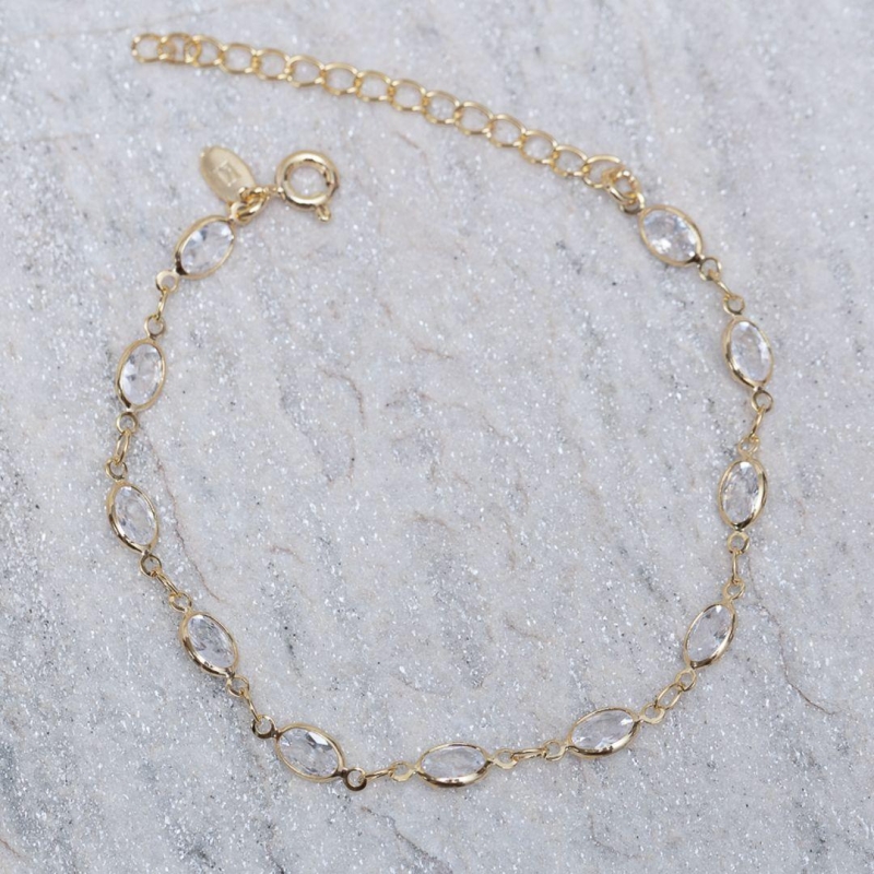 PULSEIRA COM CRISTAIS OVAIS BANHO OURO 18K
