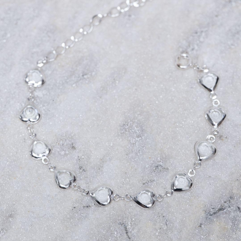 PULSEIRA CORAÇÃO CRISTAL CT BANHO PRATA