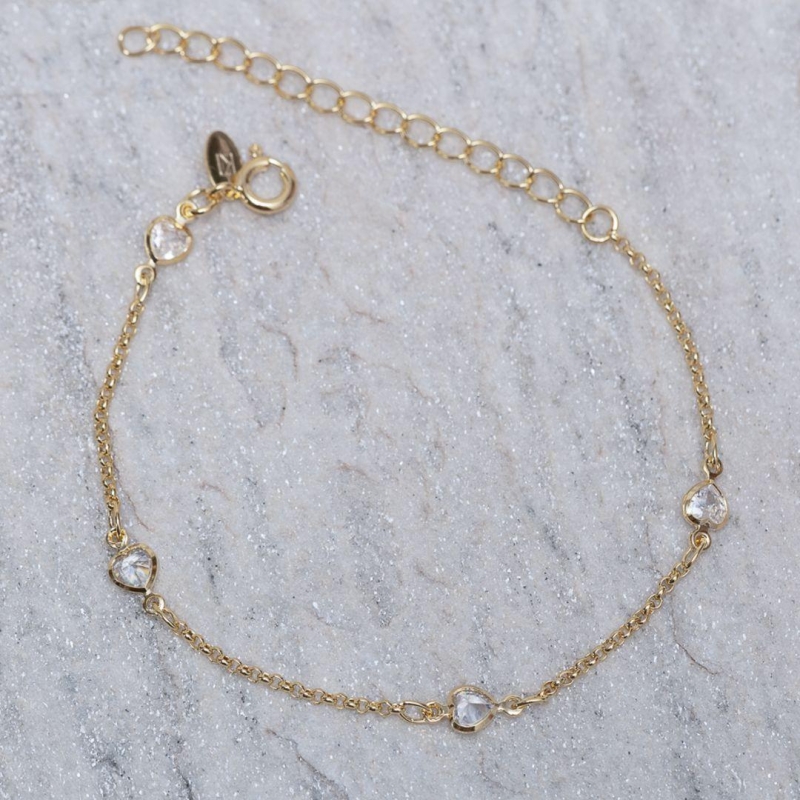 PULSEIRA CORAÇÕES CRISTAIS BANHO 18K
