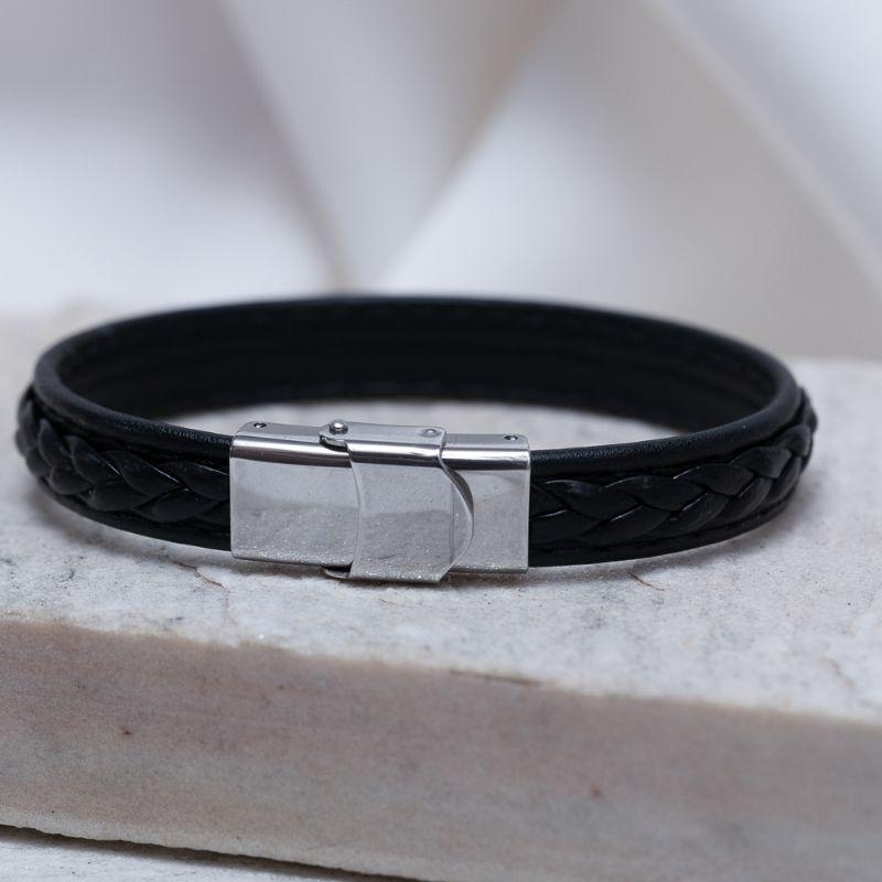 PULSEIRA COURO TRANÇADO E AÇO