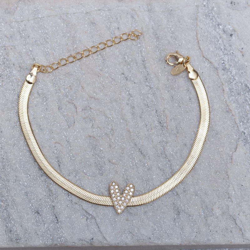 PULSEIRA FITA ESPELHADA COM CORAÇÃO BANHO 18K