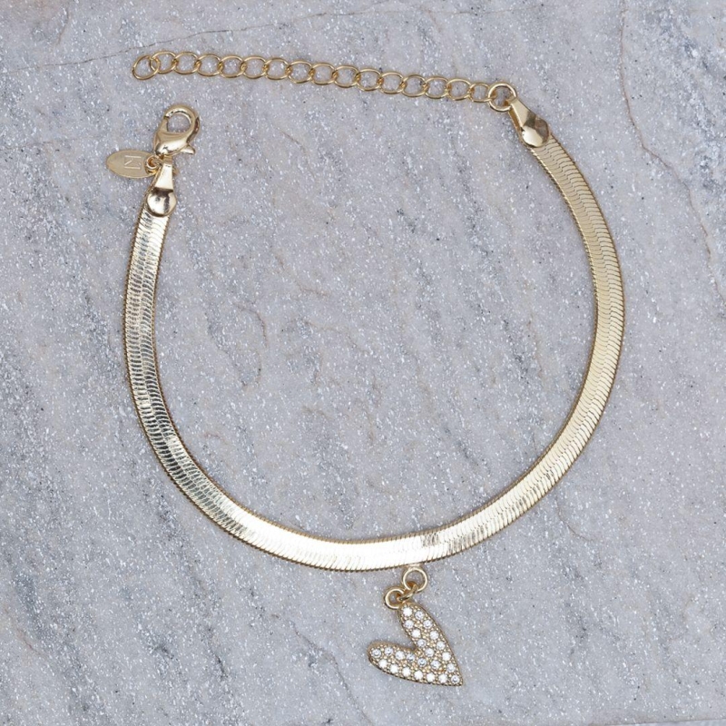 PULSEIRA FITA ESPELHADA COM PINGENTE CORAÇÃO BANHO 18K