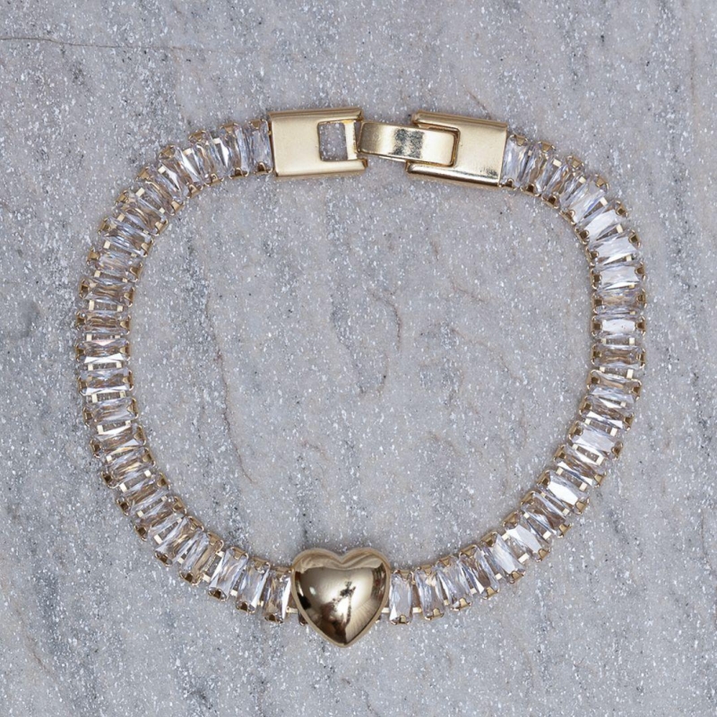 PULSEIRA NAVETE COM CORAÇÃO BANHO OURO 18K