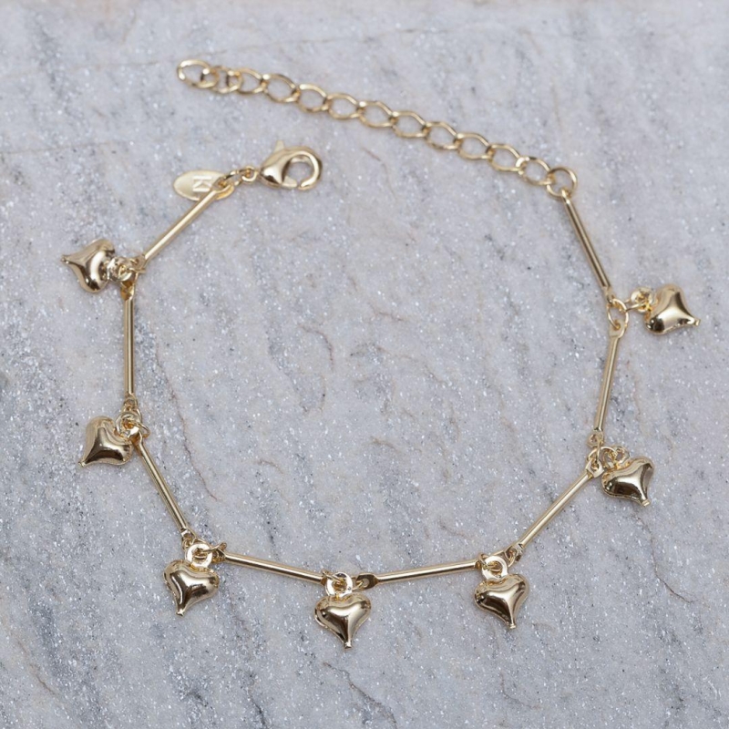 PULSEIRA PINGENTES CORAÇÕES BANHO 18K