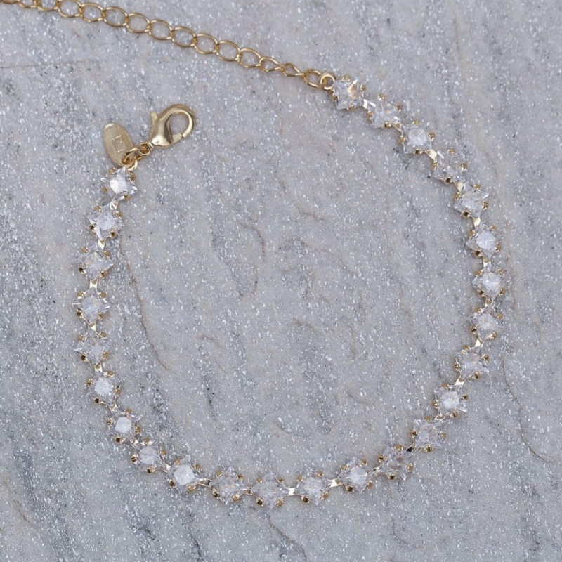 PULSEIRA RIVIERA COM PEDRAS CRISTAIS BANHO OURO 18K