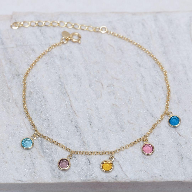 TORNOZELEIRA PEDRAS COLORIDAS BANHO OURO 18K