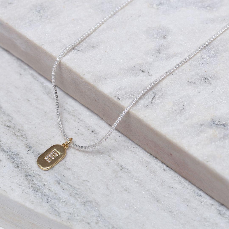 CHOKER RIVIERA PP COM LETRA E CRISTAL BANHO PRATA