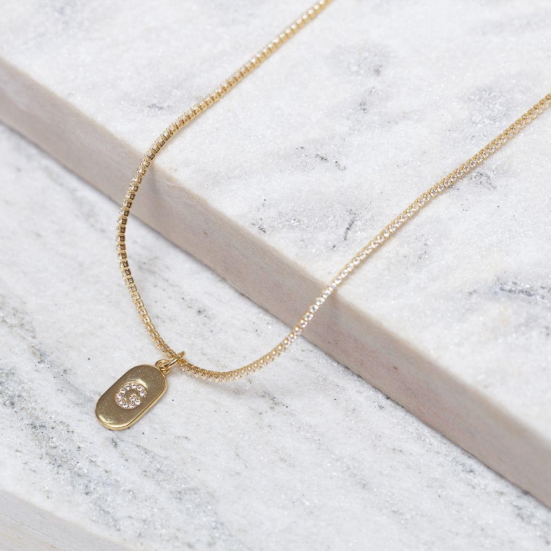 CHOKER RIVIERA PP COM LETRA G CRISTAL BANHO OURO 18K