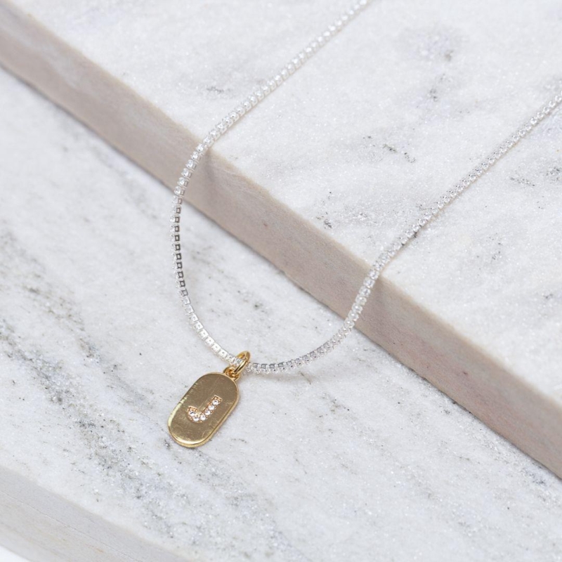 CHOKER RIVIERA PP COM LETRA J CRISTAL BANHO PRATA