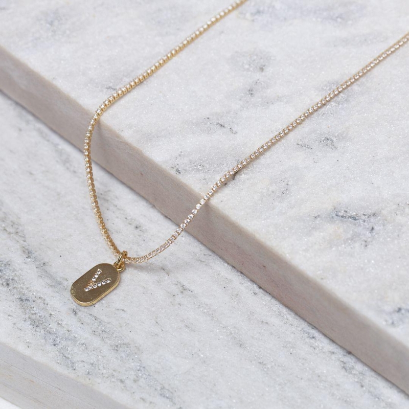 CHOKER RIVIERA PP COM LETRA V CRISTAL BANHO OURO 18K
