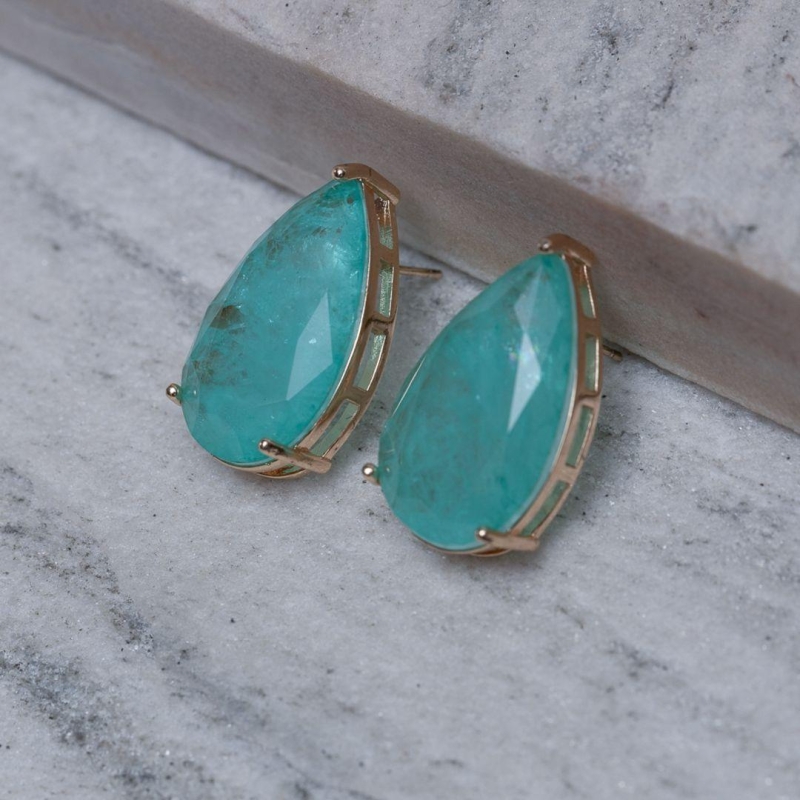 BRINCO GOTA VERDE TIFFANY G BANHO OURO 18K
