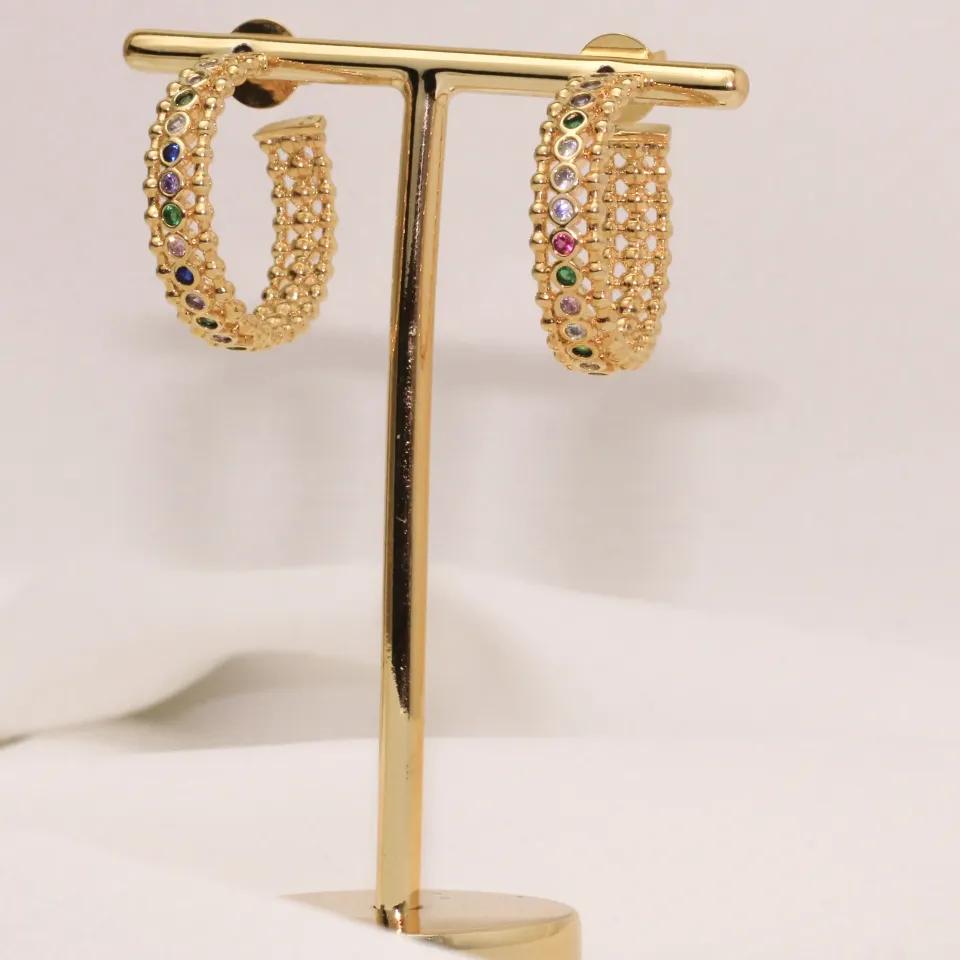 BRINCO ARGOLA COM ZIRCÔNIA COLORIDO BANHO 18K