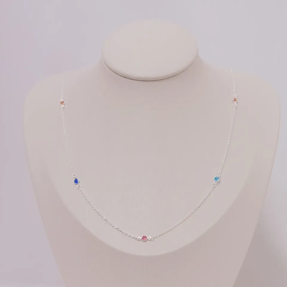 COLAR LONGO ZIRCÔNIAS COLORIDAS BANHO PRATA