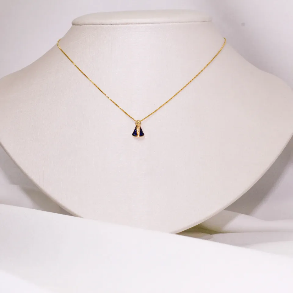 COLAR NOSSA SENHORA PP COM CANETA RÓDIO NEGRO BANHO OURO 18K