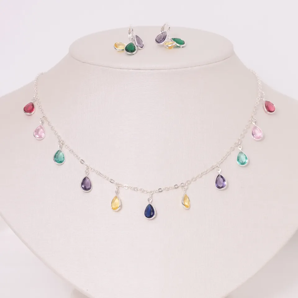 CONJUNTO COLORIDO BANHO PRATA