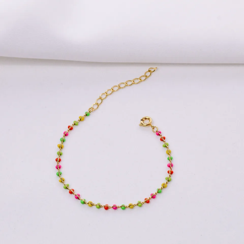 PULSEIRA BOLINHA COLORIDA BANHO OURO 18K
