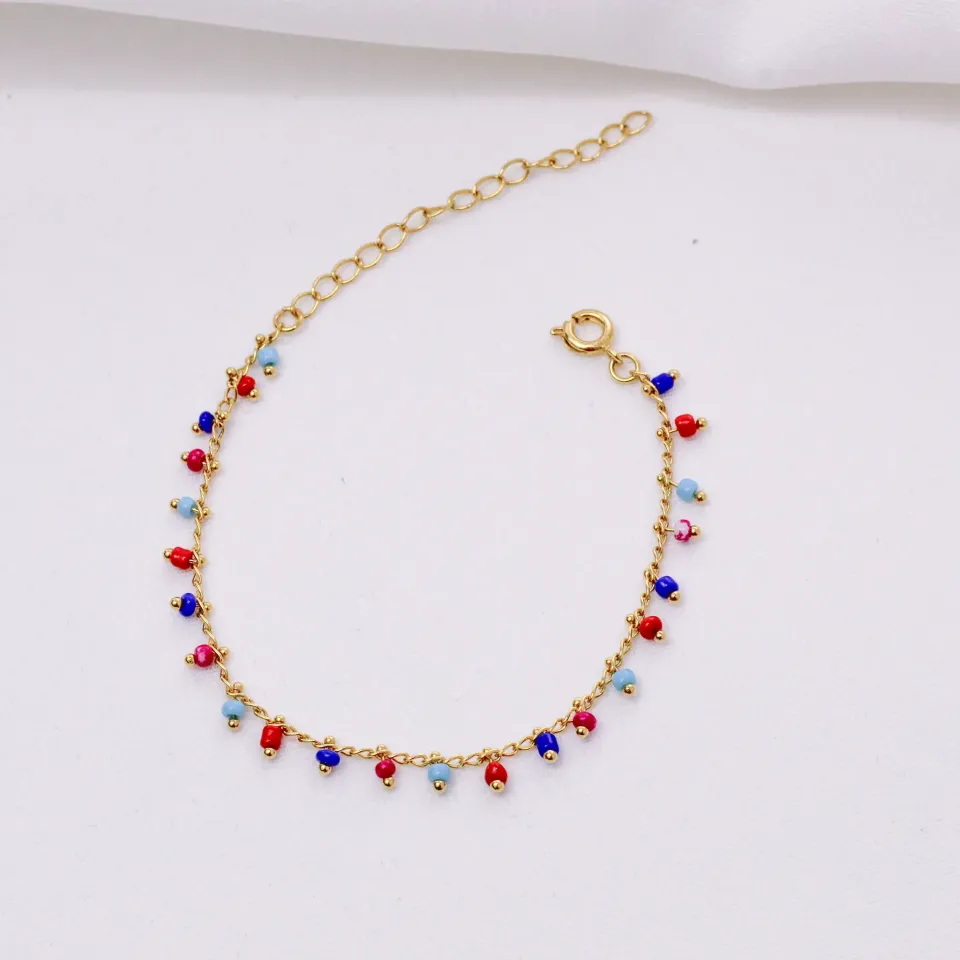 PULSEIRA COLORIDA INFANTIL BANHO OURO 18K