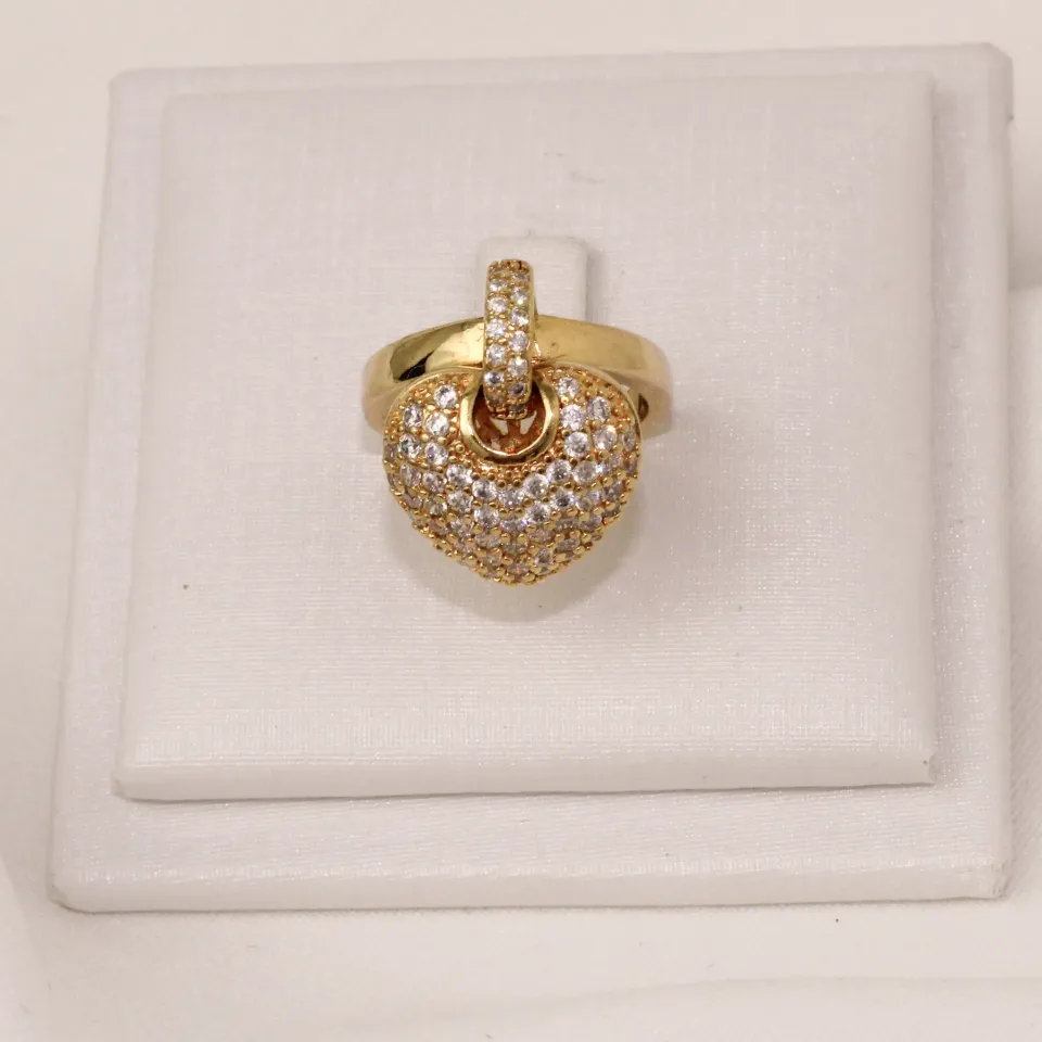 ANEL CORAÇÃO PENDURADO COM ZIRCÔNIA BANHO OURO 18K