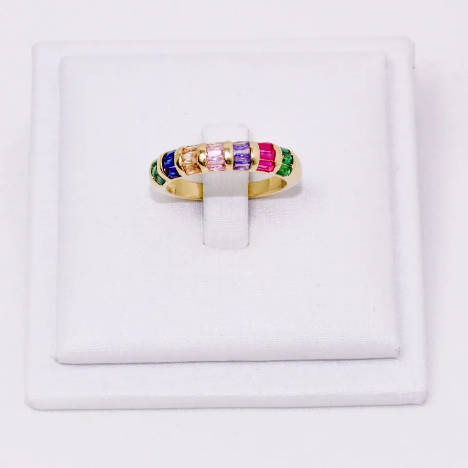 ANEL ZIRCÔNIA COLORIDA BANHO OURO 18K