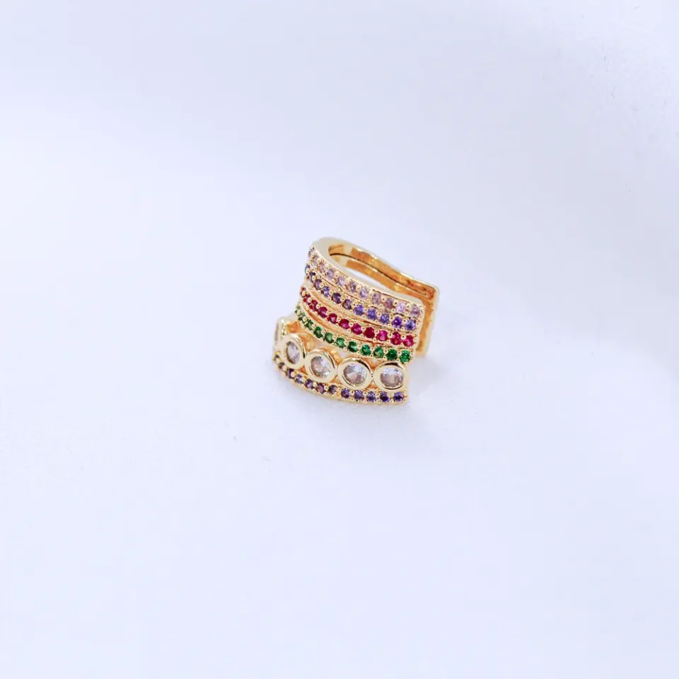 BRINCO PIERCING ZIRCÔNIAS COLORIDO BANHO OURO 18K