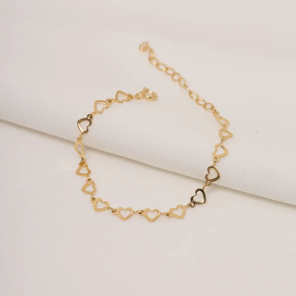 PULSEIRA ELOS EM CORAÇÃO BANHO OURO 18K
