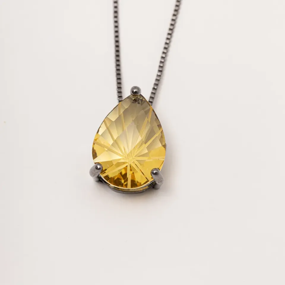 CONJUNTO CRISTAL GOTA AMARELA P BANHO RÓDIO NEGRO